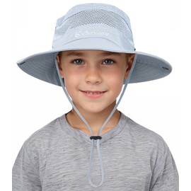 Durio Children's Sun Hat UV Protection Sun Hat with Chin Strap Children's Fishing Hat with Neck Protection Children's Hat Breathable Sun Protection Cotton for Boys 4-12 Years, lightgrey