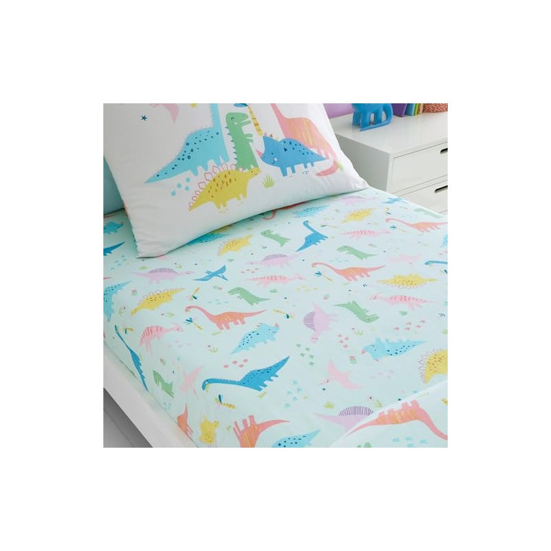 Catherine Lansfield Kids Dinosaur Friends Double Fitted Sheet Blue