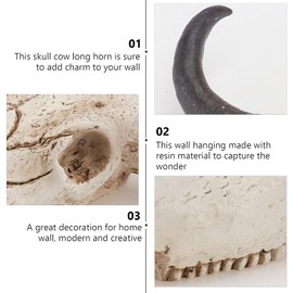 Healifty Longhorn Skull Wall Sculpture Wide Bull Statue Faux Taxidermy Animal Western Wall Mount Ox Cow Head Ornament for Home Office Décor Gifts