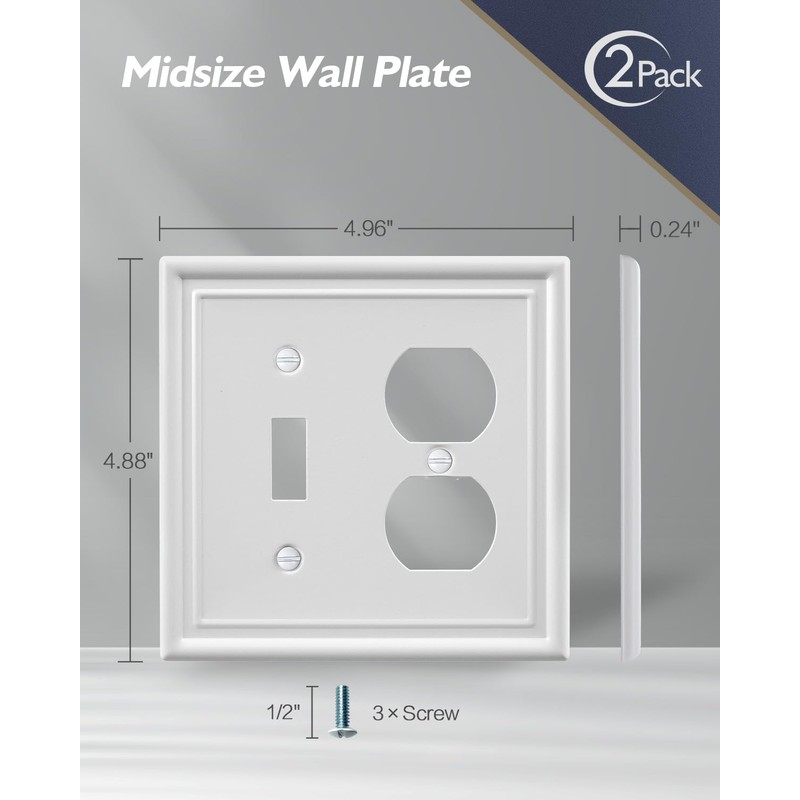 ZILLSEA 2-Pack Combination 1 Toggle/1 Duplex Wall Plate, Metal Light