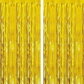 Aoen 2PCS 6.5Ft Gold Foil Fringe Curtains Metallic Tinsel Streamers Backdrop for Party Prom Birthday Favors Decoration Christmas Decorations Party Favors, 1 x 2m/ 3.3 x 6.5 feet