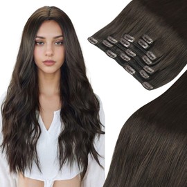 MEI YUAN LIN Clip In Human Hair Extensions 120g 7pcs 20 Inch Dark Brown Natural Hair Extensions Real Human Hair Silky Long Straight For Women