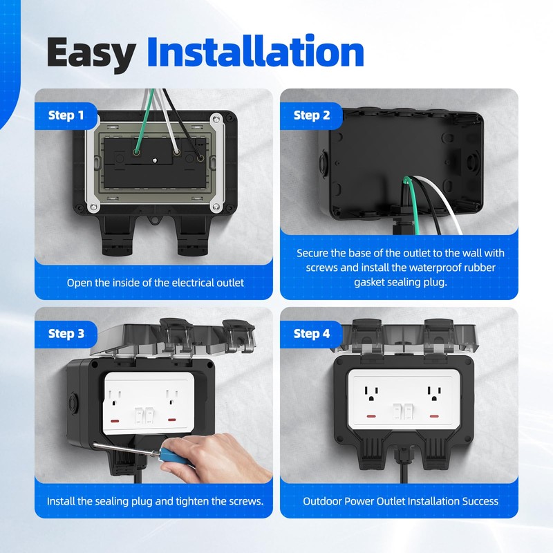 Outdoor Outlet Box with 9.8Ft Extension Cord, NEMA 5-15R, STW