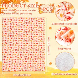 Buryeah 4 Pack Flannel Blankets Pumpkin Fall Leaves Warm Lightweight Soft Cozy Thanksgiving Fall Plush Blanket for Sofa, Bed, Couch, Home Decor(Pumpkin,40 x 52 Inches)