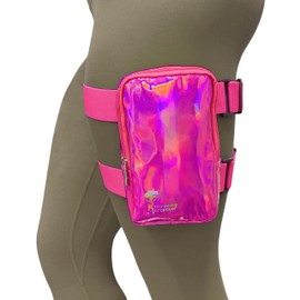 Holographic Thigh Bag | Carnival Leg Harness for Women | Outdoor Waist Pouch | J'ouvert Travel Leg Pack with Adjustable Colored Straps | Pink
