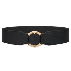 JASGOOD Women Wide Waist Belt Stretchy Elastic Vintage Belts for Dress Ladies Belt with Circle Buckle,Black