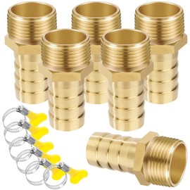 Brass Pipe Adapter, 6 Pieces 16 mm Barb x 3/4 Inch Female Thread Pipe Connector Brass with Thread, Hose Nozzle Screw Connection with Clamps for Water, Gas, Air