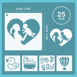 25Pcs Baby Shower Stencil Painting Kit - 5 Inch Plastic Drawing Stencils Template, Perfect for Onesie Bib Decorating & DIY Crafts -Reusable Mixed Phrase Fabric Painting Stencils