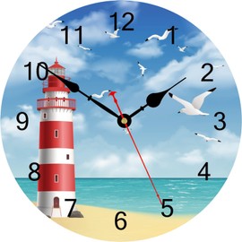 TAHEAT 30 cm Lighthouse Seagull Wall Clock, Sea Sky Pattern Clocks, Quiet Non-Ticking Modern Wall Clock for Kitchen/Bedroom/Living Room/Dining Room