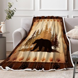 Manta rústica de franela de forro polar para cabaña de oso, manta de cama de animales salvajes, manta mullida de naturaleza y oso salvaje para cama, sofá, caza del bosque, granja, recámara de campo,