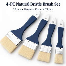 Emenne 4-Piece Natural Bristle Paint Brush Set – Flat Wood Handle Brushes 25–72 mm for Oil, Acrylic, Watercolor, Gouache & DIY