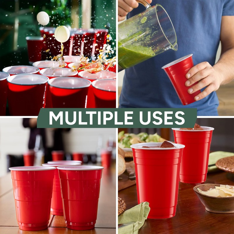 Zuvo Red Party Cups – 16oz Plastic Disposable Cups (Pack