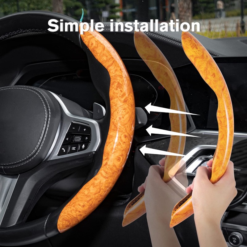 Amiss Car Wood Grain Steering Wheel Cover, Car Interior Accessories,