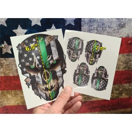 5 Pack of Thin Green Line Skulls I Support The Military Vinyl Decal Sticker American Flag Car Truck (5 Pack)