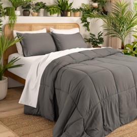 Ivy Union Full Comforter Set - Comfy, Breathable, All Season - Down Alternative Comforter & Shams - Ultra-Soft, Fluffy, Lightweight - Box Stitch Quilting for Durability (Full, Grey)
