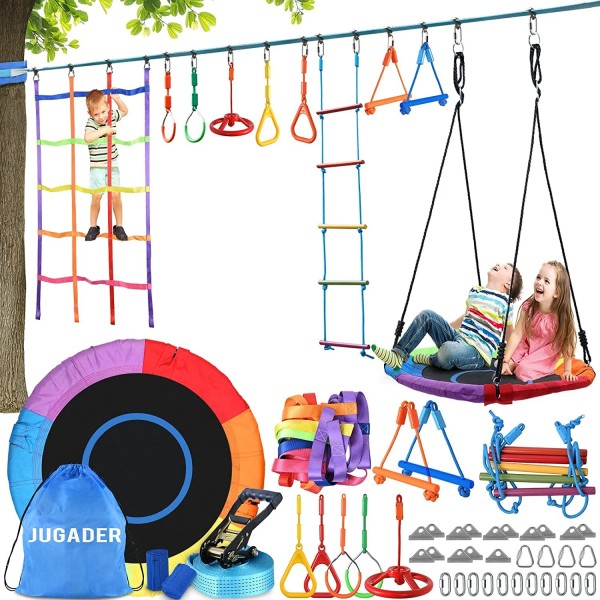 Jugader 50FT Ninja Warrior Training Equipment Set Ninja Hanging Obstacle
