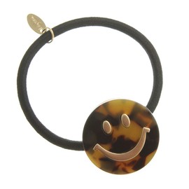 Vingtaine H7212-BR-HGOM Tortoise Shell Style Smile Motif Hair Elastic Hair Cuff, Pony Hook, Just Insert, Easy Arrangement, Hair Accessory