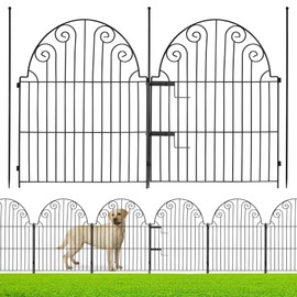 PARAISODOS Decorative Garden Fence 5 Panels, No Dig Rustproof Metal Fencing 12ft Long Animal Barrier Border for Dog, Garden Fencing for Outdoor Patio Lawn Yard Flower Bed(36 Inches High with Gate)