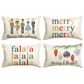 AVOIN colorlife Merry Christmas Nutcracker Throw Pillow Covers, 12 x 20 Inch Winter Holiday Party Cushion Case Decoration for Sofa Couch Set of 4