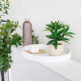 Hodeframe Round Decorative Tray for Coffee Table Decor, 11.8in White Decorative Serving Tray for Kitchen Counter,bandejas decorativas, Wooden Serving Tray for Party