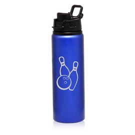 25 oz Water Bottle Sports Travel Mug Gift Bowling Ball And Pins (Blue)