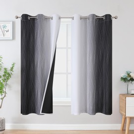 VEHEDE Black and White Gradient Curtains Living Room Thermal Curtain Against Cold Set of 2 Curtains Bedroom with Eyelets Blackout Curtains Opaque Ombre Short Window Kitchen H 114 x W 107 cm