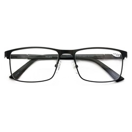 V.W.E. Men Premium Optical Frame Wide Large Head Reading Glasses Rectangular Metal - Clear Lens Reader DRM02 (Black, 2.50, x)
