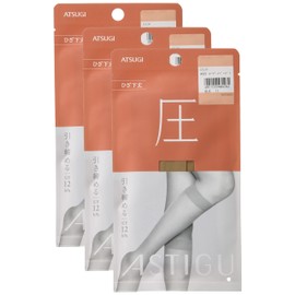 Atsugi ASTIGU Women's Stockings, Tightening, Below Knee Length, 3 Pair Set, Nude Beige, M, nude beige