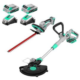 Litheli 12" String Trimmer and 20" Hedge Trimmer kit, 2 * 2Ah Battery Include, Work with Litheli E1 20V System (Battery & Charger Include)