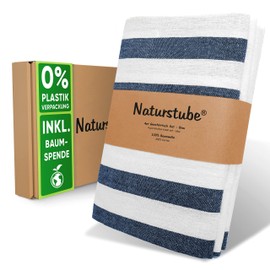 Naturstube Tea Towels, Set of 4, Each 50 x 65 cm, Absorbent & Sustainable Tea Towels Made of 100% Cotton, White and Blue Checked / Striped