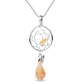 Jeulia Irregular Natural Crystal Necklace: Dream Catcher Healing Reiki Quartz Pendant Citrine Amethyst Stone Balancing Chakra Gemstone Jewellery for Her Women Wife Gift