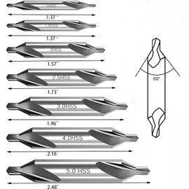 Center Drill Bits Set, 7 Pcs High Speed Steel 60-Degree Angle Center Drill Bits Kit Countersink Tools for Lathe Metalworking Size 1.0 1.5 2.0 2.5 3.0 4.0 5.0