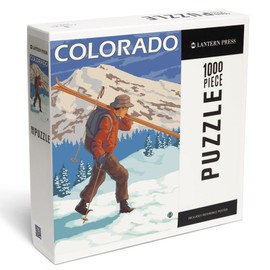 Lantern Press 1000 Piece Jigsaw Puzzle, Colorado, Skier Carrying Skis