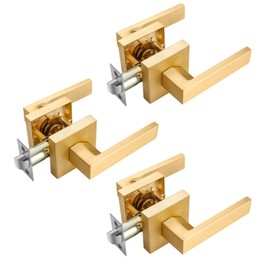 EHOMEWARE 3 Pack Passage Door Knob Set Interior Door Handles, Closet Door Levers in Satin Brass Finish, Hallway/Closet Door Lever Set Indoor Door Handle Set for Right/Left Handed Doors