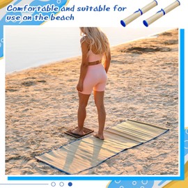 Qunclay 4 Packs Straw Beach Mat Waterproof Non Slip Straw Mat Foldable Lightweight Picnic Mat with Trim for Camping Sunbathing Picnic floor Yoga (Blue,60 x 33 Inch)