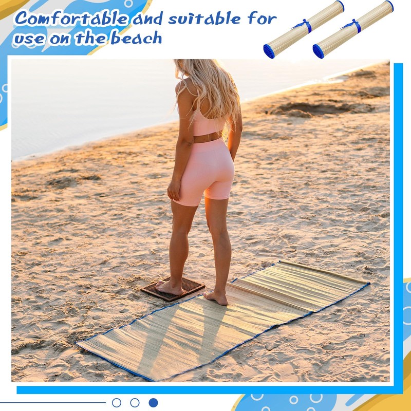 Qunclay 4 Packs Straw Beach Mat Waterproof Non Slip Straw