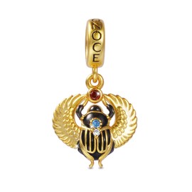 GNOCE Amulet Scarab Pendant Charm 925 Sterling Silver 18K Gold Plated Dangle Charm Inlaid with Shiny Zircon Stones Fit Bracelet/Necklace for Women Girls Wife Daughter