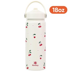 KEWIXY 18oz&32oz Insulated Water Bottle, Flip Straw Lid, Stainless Steel, Leak Proof, 24-hour Cold, Reusable, Portable for Travel, Gym and School Tumbler Mug:_18oz Cream Cherry