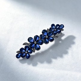 4 Pcs Rhinestone Hair Clips, Bridal Sparkly Crystal Hair Barrettes, Elegant Blue Flower Hairpin Hair Accessories for Wedding Brides Bridesmaids Women, Blue