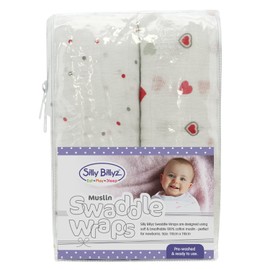 SILLY BILLYZ Muslin Swaddle Wrap, Girl, White (Pack Of 2)