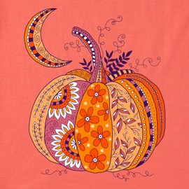 Life is Good Women's Standard Crusher Tee, Short Sleeve Cotton Graphic T-Shirts, Doodle Pumpkin, Mango Orange