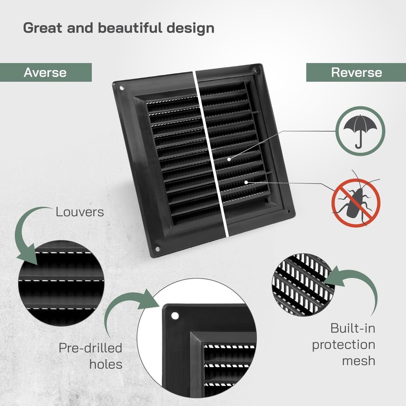 Vent Systems 4'' x 4" Inch Black Air Vent Cover