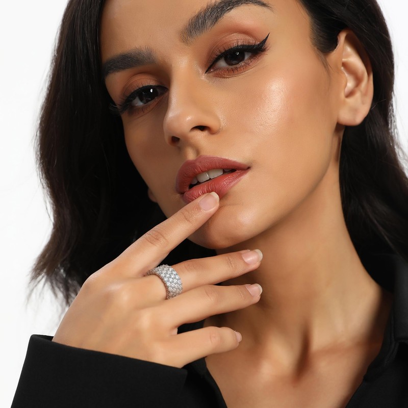 18K White Gold Plated Round-Cut 4 Row Cubic Zirconia All-Around