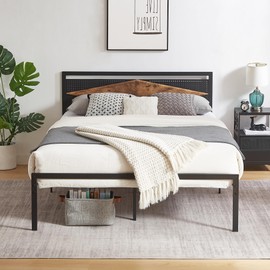 VECELO Industrial Pegbroad Bed Frame Full with Headboard, Noise-Free and Easy Assembly Design, Non-Slip Mattress Foundation with Strong Metal Slats, Black