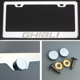 KA Depot One Ghibli Laser Engraved Stainless Steel License Plate Frame Chrome Screw Cap