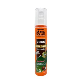 Maya Solar Aceite Bronceador de Coco FPS 2 | 100% Ecológico y Biodegradable | Apto para Ecoparques (Xcaret) | Bronceado Rápido y Natural | No Grasoso y Aroma Tropical