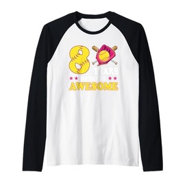 8 Years Of Being Awesome Softball Girl 8th Birthday Raglan Baseball Tee