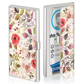 Swooflia Business Card Holder Case Wallet for Women Metal Retro Flower Slim Pocket Purse Square Card Cases Cute For Realtors Real Estate Agents