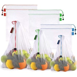 VERALY.MX Set 12pzs Bolsas Ecológicas Reutilizables Malla Lavables Para Guardar Fruta Verduras Super