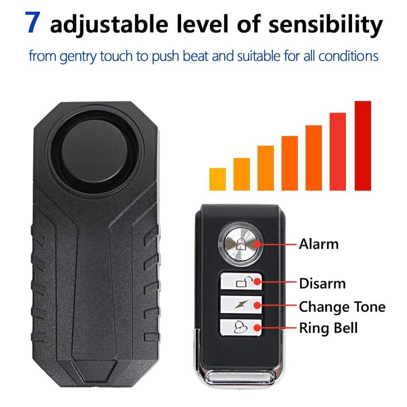 Japard Loudest 113dB Bike Alarm with Remote, Wireless Anti-Theft Vibration
